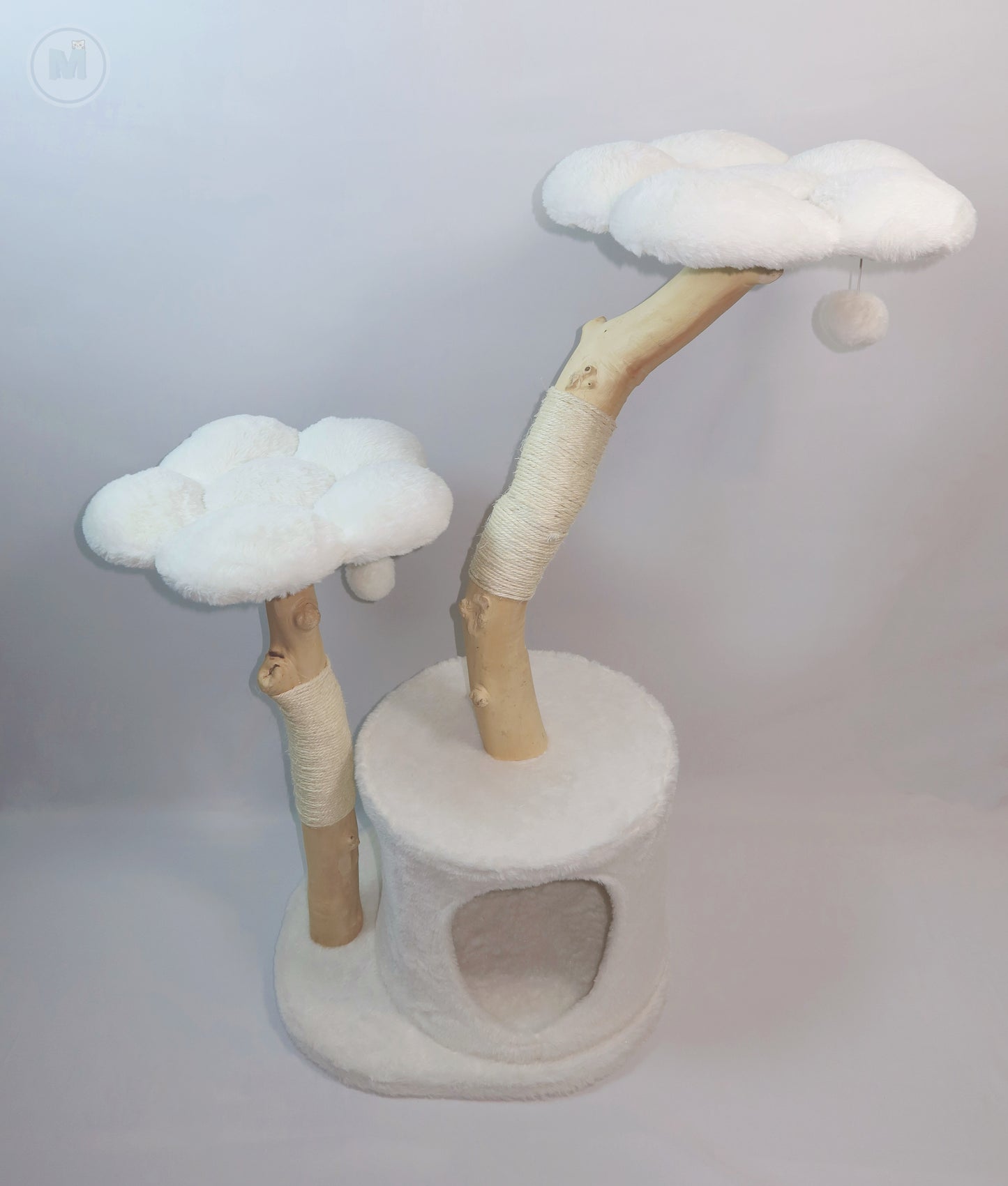 White Flower Natural Wood Cat Tree